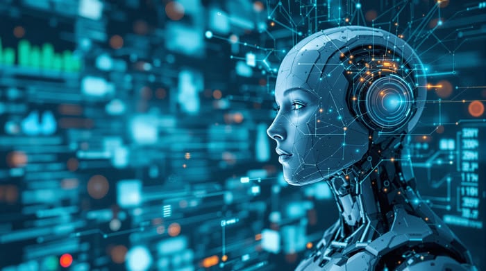 How to make the best use of ai? ai powered female robot in a digital data stream backgrounds jpg free download pikbest